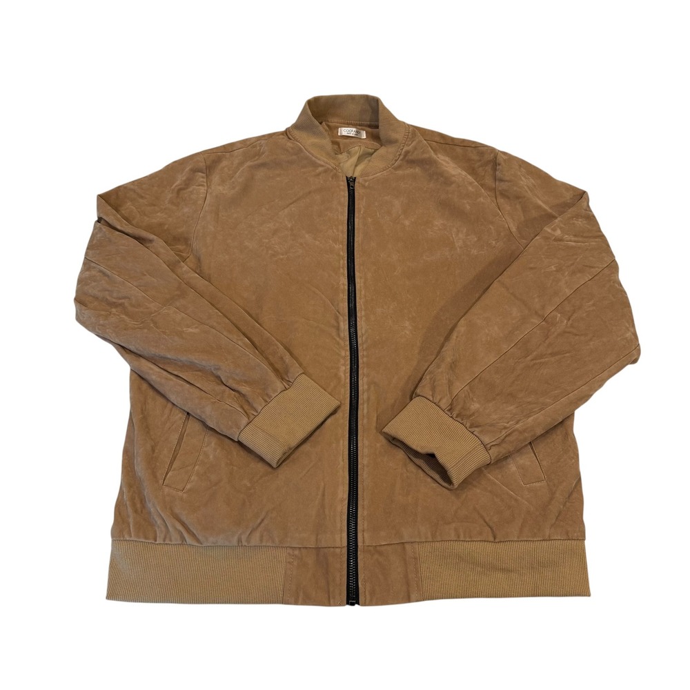 Coofandy Mens Faux Suede Bomber Jacket Tan Zip Up Lightweight Size Large